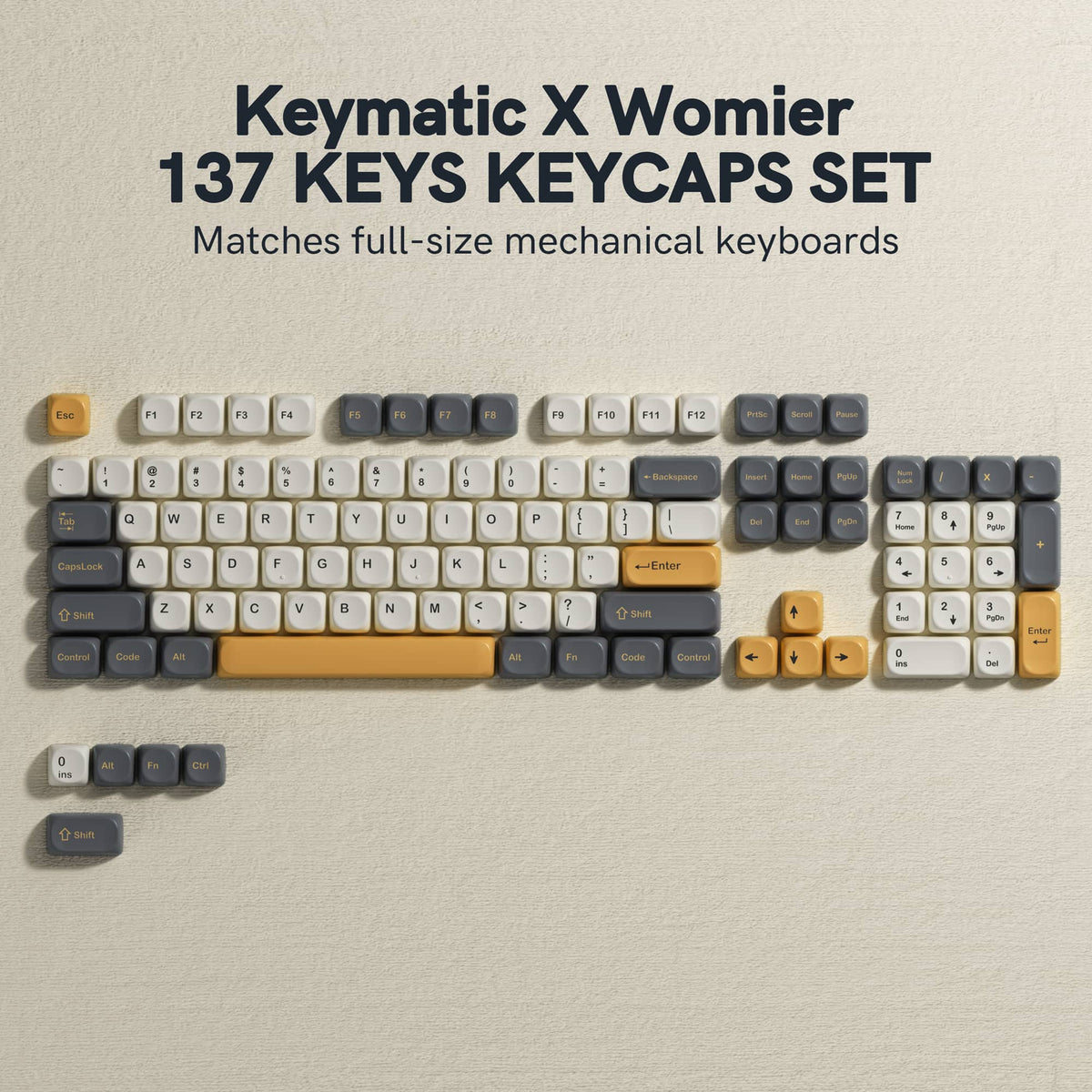 Womier - PBT Keycap Set, MOA Profile Dye-Sub Custom Keyboard Keycap for Cherry MX Switch US Layout Mechanical Keyboard - Gold-137 Keys
