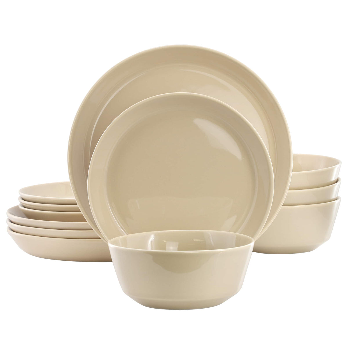 Gibson - Elite Sunlit Mist 12 Piece Round Stoneware Dinnerware Set - Cream