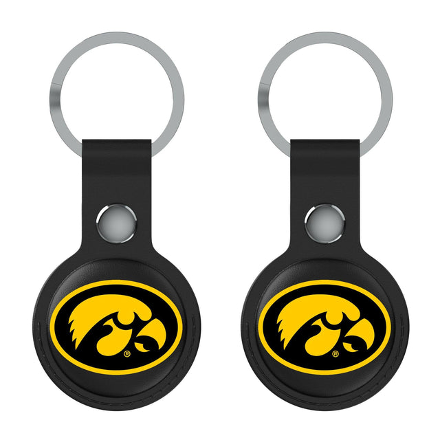 Front. Keyscaper - Iowa Hawkeyes Black Leatherette AirTag Holder 2-Pack - No Size - Black.