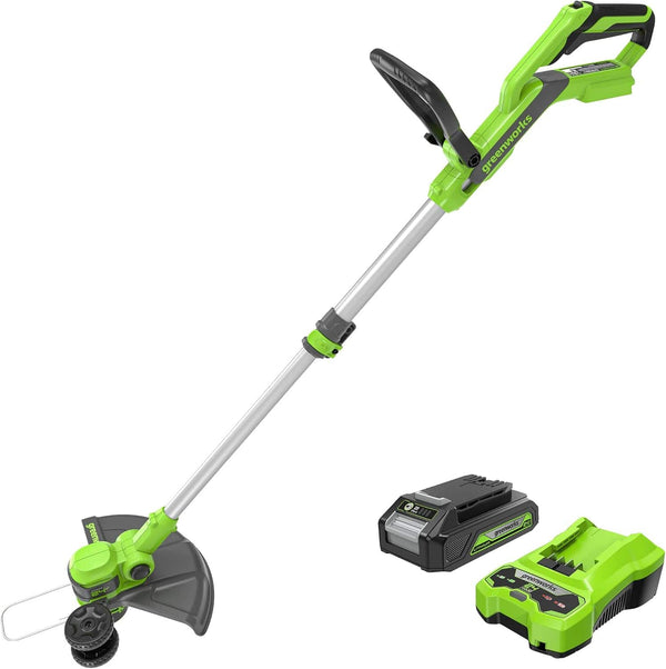 Greenworks - 24V Cordless String Trimmer/Edger (Gen 2), with 2.0Ah Battery and Charger - Green