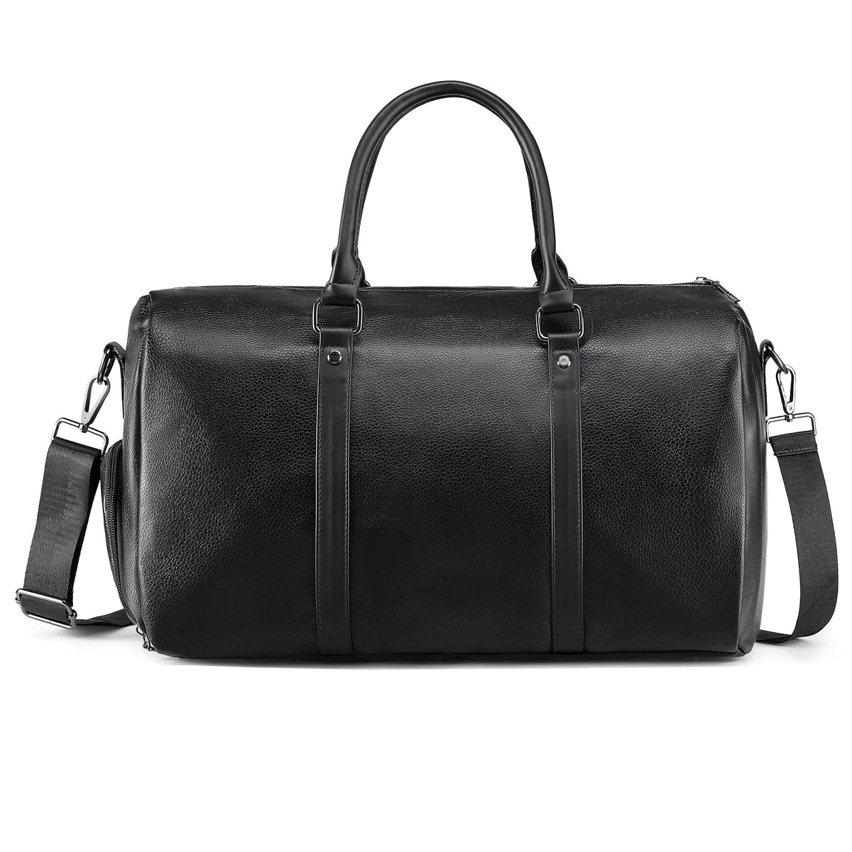 Unique Bargains - Leather Travel Duffle Bag for Men Women Stylish Water-Repellent Overnight Bag W/Shoe Pouch for Business Sport Gym - Black