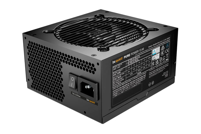 be quiet! PURE POWER 13 M  
ATX 12V Switching Power Supply  
Model: L13M-1000W  
Input: 100-240Vac  
Output:  
- 3.3V: 22A, 72.6W  
- 5V: 22A, 110W  
- 12V: 22A, 264W  
- 5VSB: 3A, 15W  
- 3.8V: 0.34A, 1.3W  
- 12V: 22A, 264W  
- 5V: 22A, 110W  
- 3.3V: 22A, 72.6W  
- 5VSB: 3A, 15W  
- 12V: 22A, 264W  
- 5V: 22A, 110W  
- 3.3V: 22A, 72.6W  
-