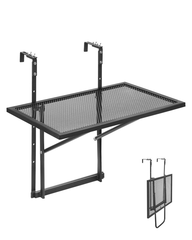 Front. VEVOR - Balcony Hanging Table, 19 x 24 in Metal Folding Balcony Railing Table, Outdoor Balcony Bar Table for Railings - Black.