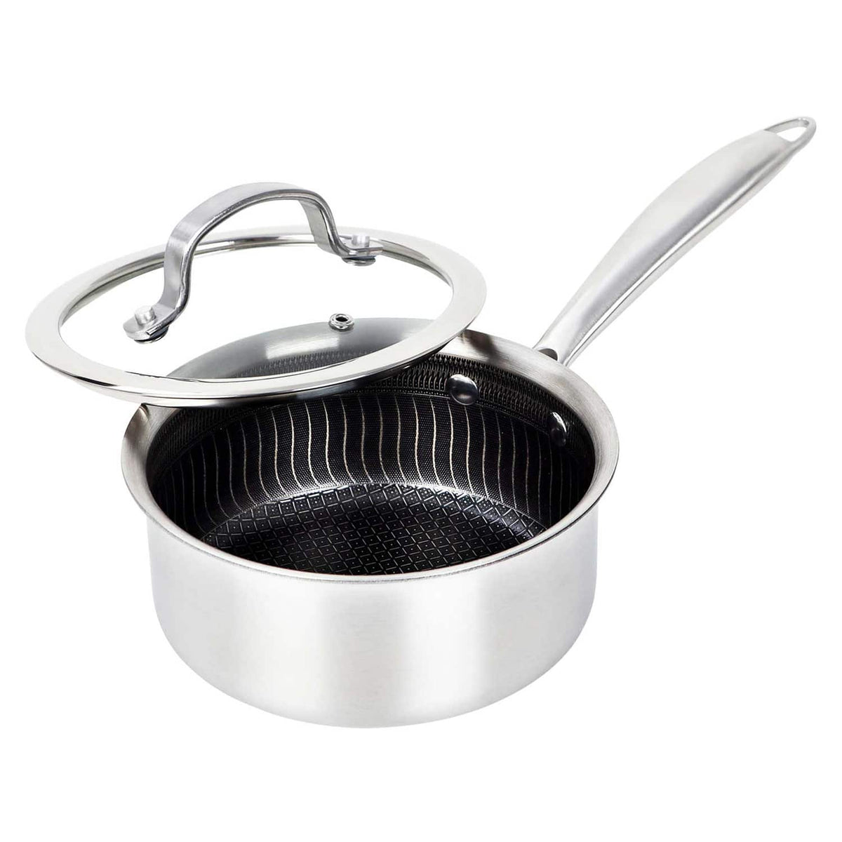 Brentwood - B-sph16l 3-ply Hybrid Non-stick Stainless Steel Saucepan With Tempered Glass Lid (1.5 Qt.) - Silver