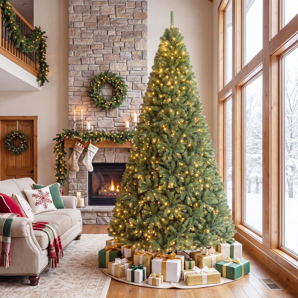 Gymax - 9 FT Prelit Christmas Tree w/1000 LED Lights & 2944 PVC Branch TipsMetal Stand - Green