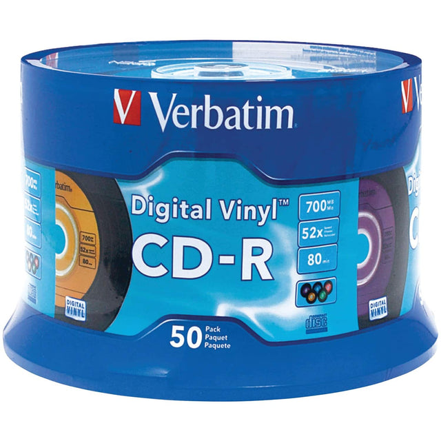 Verbatim  
Digital Vinyl™ CD-R  
700 MB  
52x  
80 min  
50 Pack  
Paquete  
DIGITAL VINYL disc