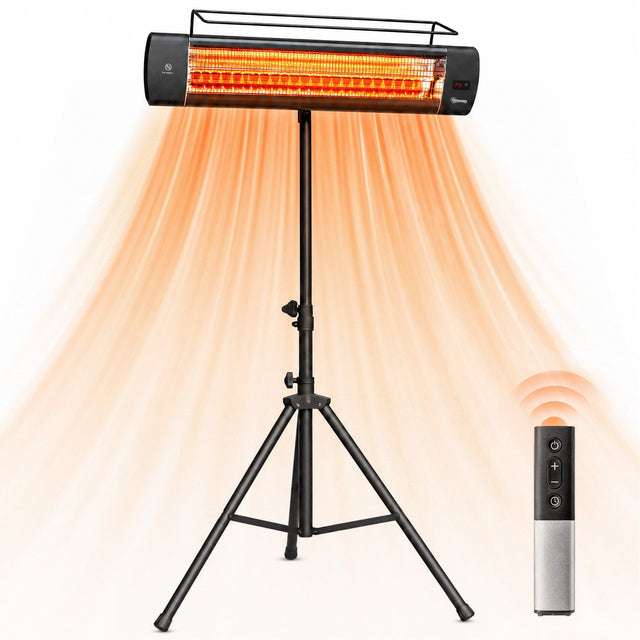 Front. Outsunny - Patio Heater, 1500 W Standing IP65 Outdoor Infrared Heater with Tripod, 3 Heat Levels - Black.