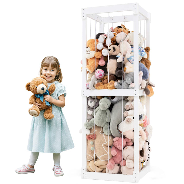 Front. Gymax - Gymax 300L Large Stuffed Animal Storage Space-saving Toy Storage Organizer w/Open Top White - White.
