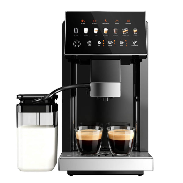 SIMZLIFE - 20 Bar Fully Automatic Coffee and Espresso Machine, Milk Frother & Smart Touchscreen, Auto-clean, Dual Boiler Design - Black