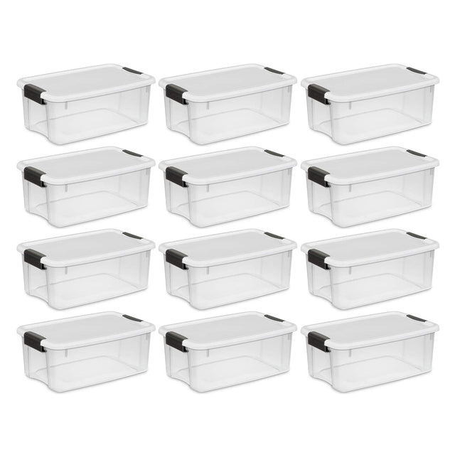 Front. Sterilite - Ultra Latch Storage Box (12 Pack) - Clear/White.