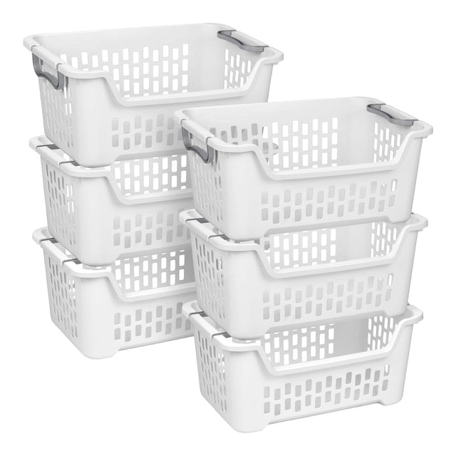 Front. Sterilite - Sterilite Stacking Laundry Basket, 2 Bushel Hamper with Handles, White, 6 Pack - White.