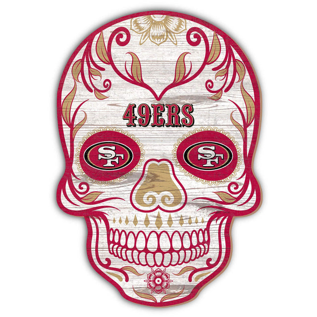 Front. Fan Creations - San Francisco 49ers 12'' Sugar Skull Sign - Multicolor.