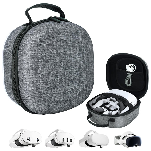 Fosmon - For Meta Quest 3 Case Hard Carrying Case, Square Hard Shell Zipper Case for Quest 3S Quest 2 Apple Vision Pro VR Headset - Gray