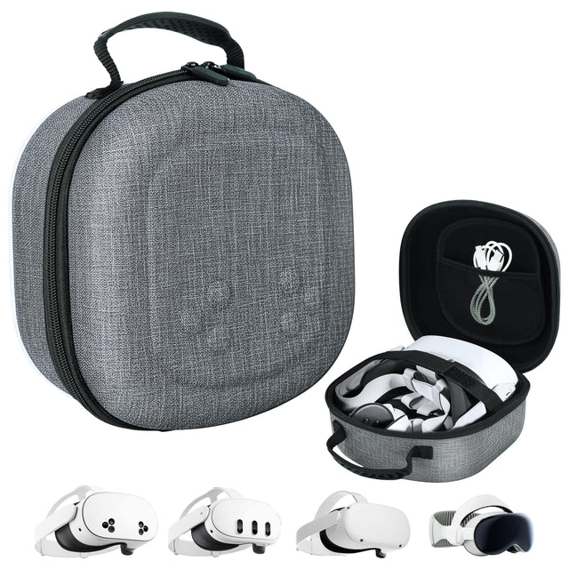 Front. Fosmon - For Meta Quest 3 Case Hard Carrying Case, Square Hard Shell Zipper Case for Quest 3S Quest 2 Apple Vision Pro VR Headset - Gray.