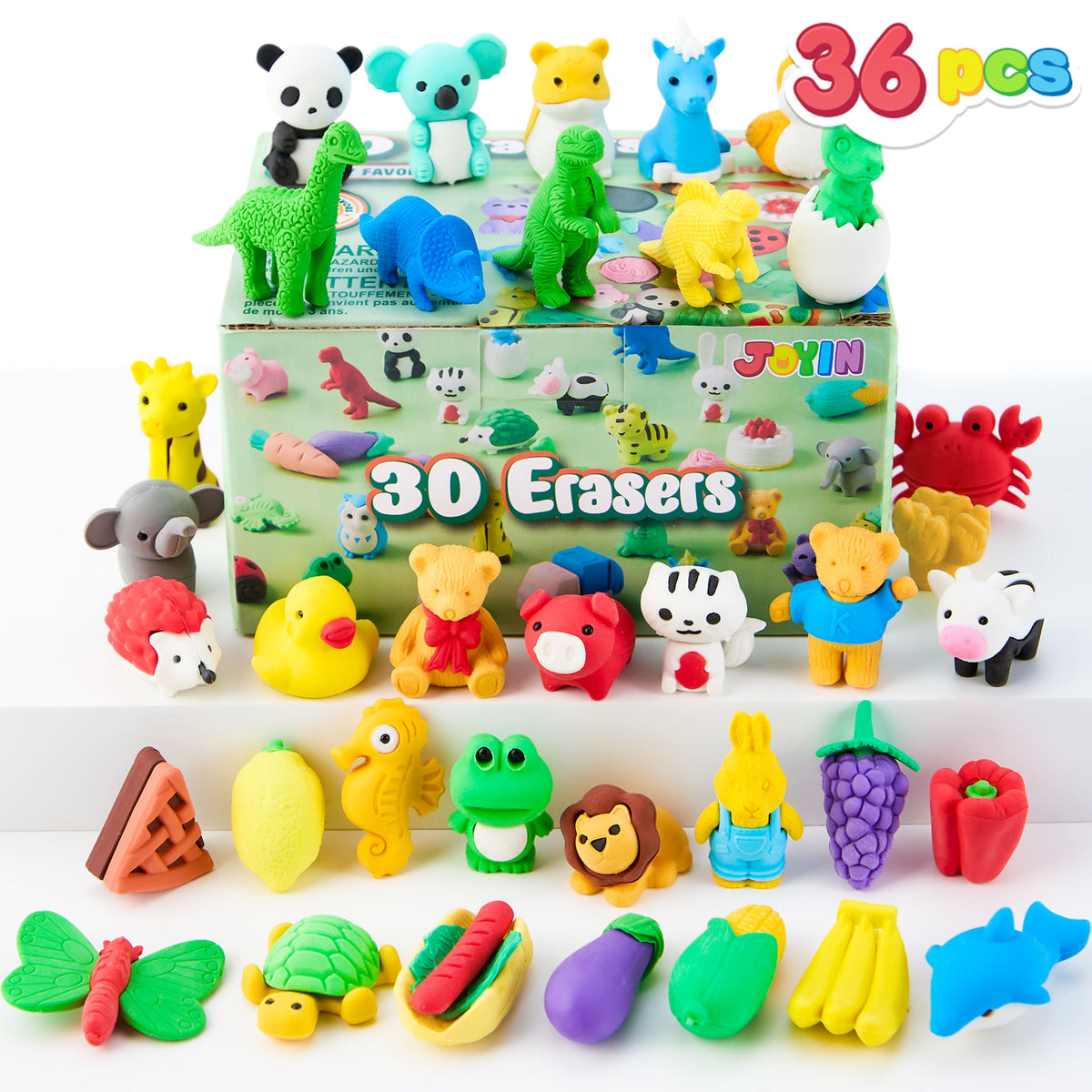 Joyfy - 36Pcs Cute Animal Puzzle Erasers for Kids: Bulk Pencil Erasers, Classroom Rewards, Back to School Supplies, Party Favors - colorful