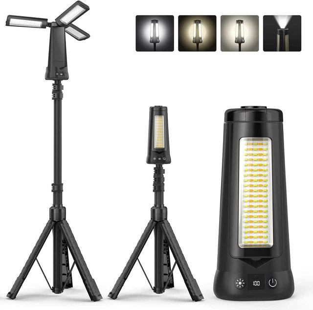 Front. Dimgogo - 15000mAh LED Camping Light,7ft Adjustable Stand,5500LM 3-Color Dimmable Emergency Lamp Detachable Tripod Black - Black.