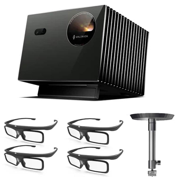 Bundle - Valerion - VisionMaster Max 4K Laser Projector with Ceiling Mount Bracket and 4 Pairs of 3D Glasses - Black