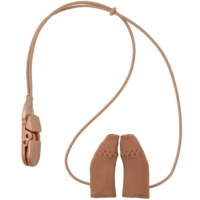 Front. MEDca - Hearing Aid Protectors and Clip - Corded Fabric Cover with Clasp Protects from Dirt Dust Sweat & Moisture - Brown.