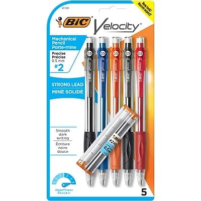 BIC - Velocity Mechanical Pencil, 0.7mm, #2 Hard Lead, 5/Pack - Black