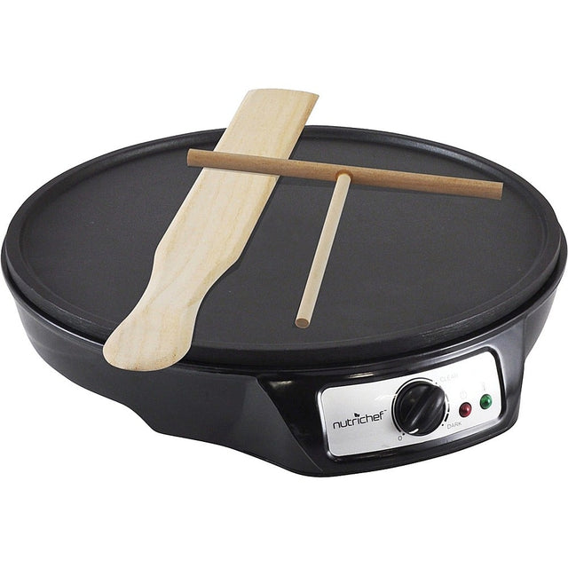 Front. NutriChef - Electric Crepe Maker / Griddle, Hot Plate Cooktop - Black - Black.