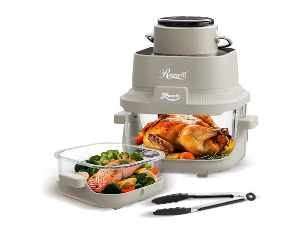 Rosewill - 8-in-1 Portable Glass Air Fryer, 5.5QT & 1.6QT Glass Pot with Lid & Tongs - Saturn Gray