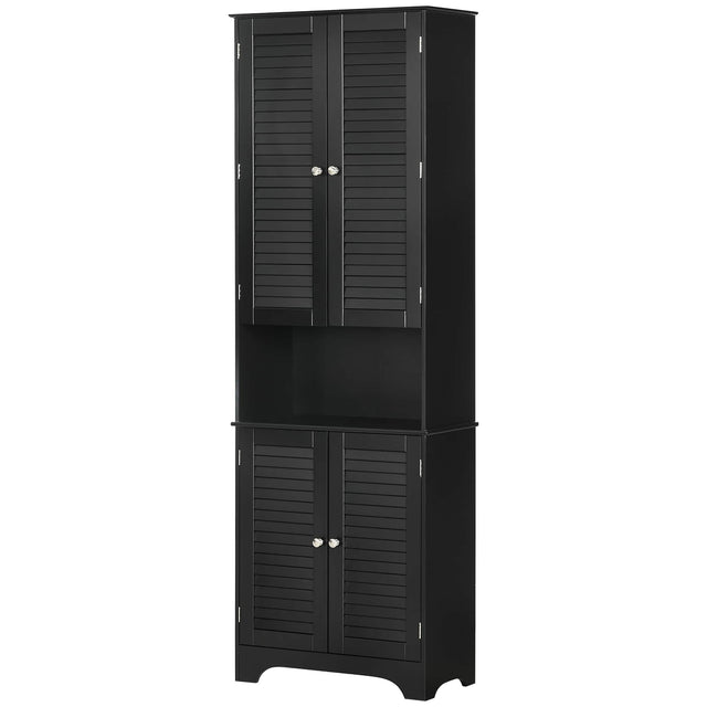 Front. Homcom - Narrow Bathroom Storage Cabinet with Doors and Shelf Adjustability - Black.