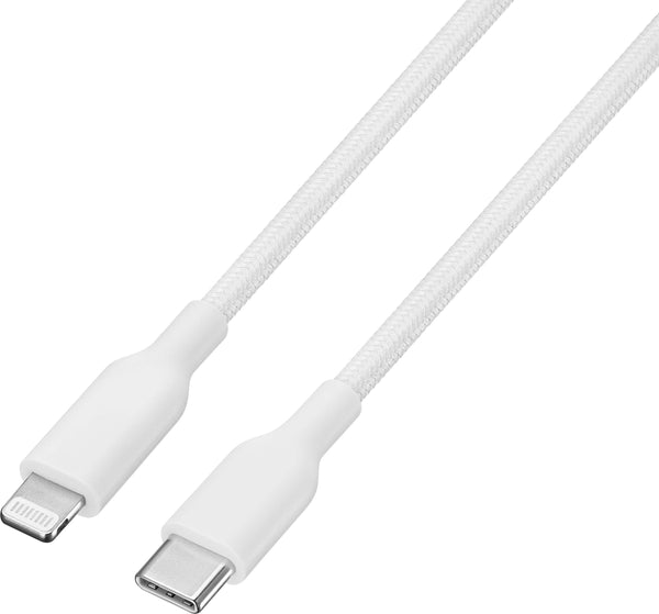 Best Buy essentials™ - 4’ Lightning to USB-C Braided Charge-and-Sync Cable - White