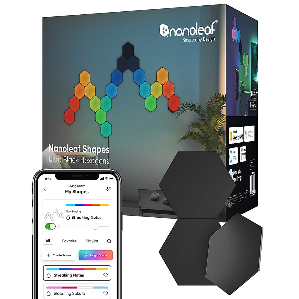 Nanoleaf - Shapes Ultra Black Hexagons Expansion (3 Panels) - Multicolor