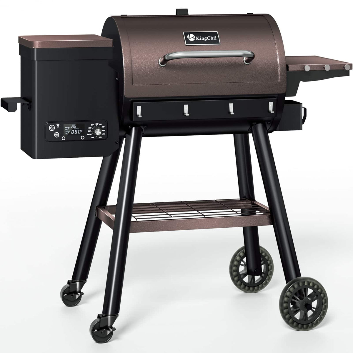 KingChii - Wood Pellet Grill & Smoker, Electric Smoker BBQ, 595 Sq. In. Capacity & 13.2 lb Hopper (Up to 500°F) - Brown