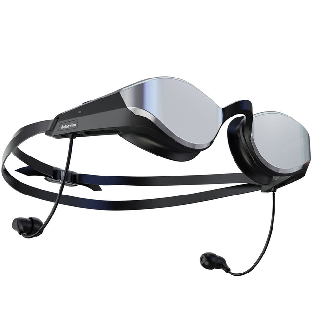 Front. Holoswim - SollaWave Smart Swim Goggles with Swimming Headphones - Black.