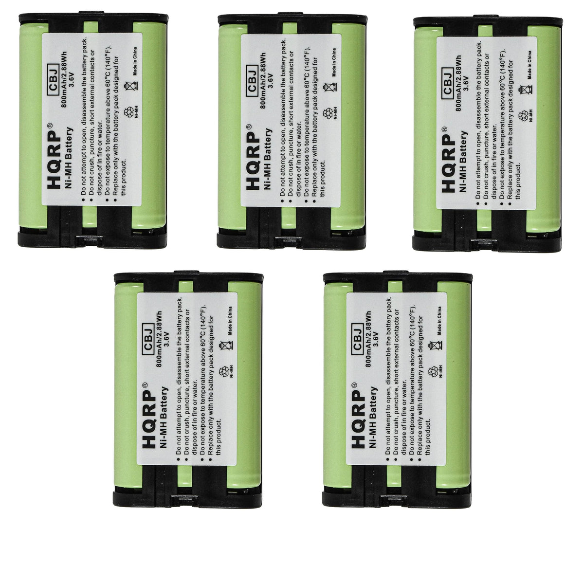 HQRP - 5-Pack 3.6 V 800 mAh Ni-MH Phone Battery Replacement for Panasonic KX-TGA600 KX-TGA301 HHR-P107