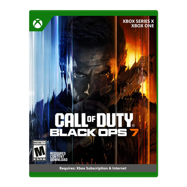 XBOX SERIES X  
XBOX ONE  

CALL OF DUTY  
BLACK OPS 7  

MATURE 17+  
M  
REQUIRES CONTENT DOWNLOAD  

Requires: Xbox Subscription & Internet