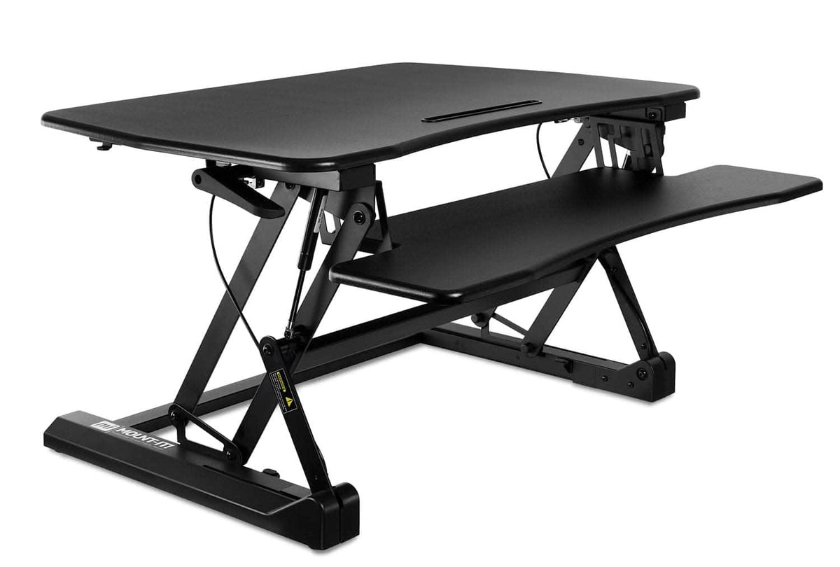 Mount-It! - Height Adjustable Sit‑Stand Desk Converter with Large Work Surface for Dual Monitors or Laptop Setup - Black
