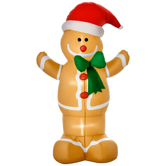 Front. Homcom - 6ft Christmas Inflatable Gingerbread Man, Outdoor Blow-Up Yard Decoration with LED Lights Display - Multi-colored.