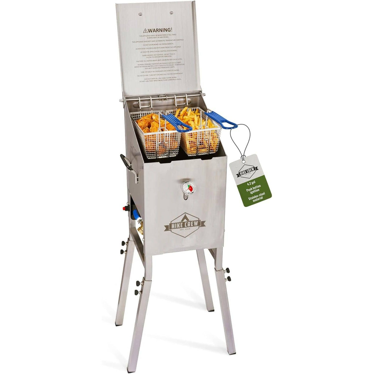 Hike Crew - Outdoor 4-Gallon Propane Deep Fryer with Basket, 57000 BTU Outdoor Deep Fryer - Silver