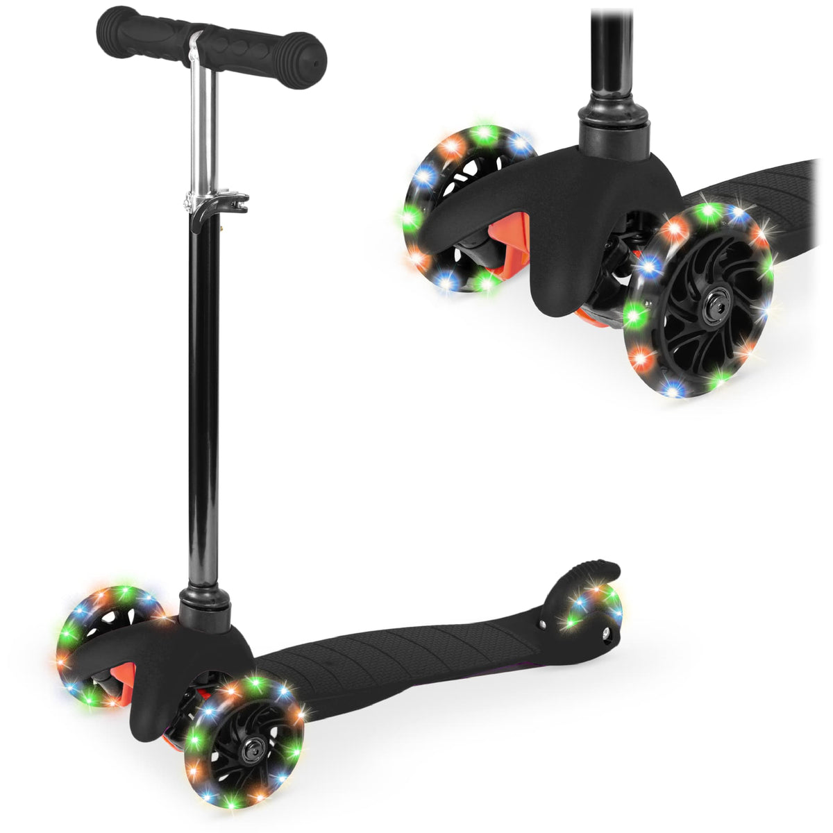 Best Choice Products - Kids Mini Kick Scooter Toy w/ Light-Up Wheels and Height Adjustable T-Bar - Black