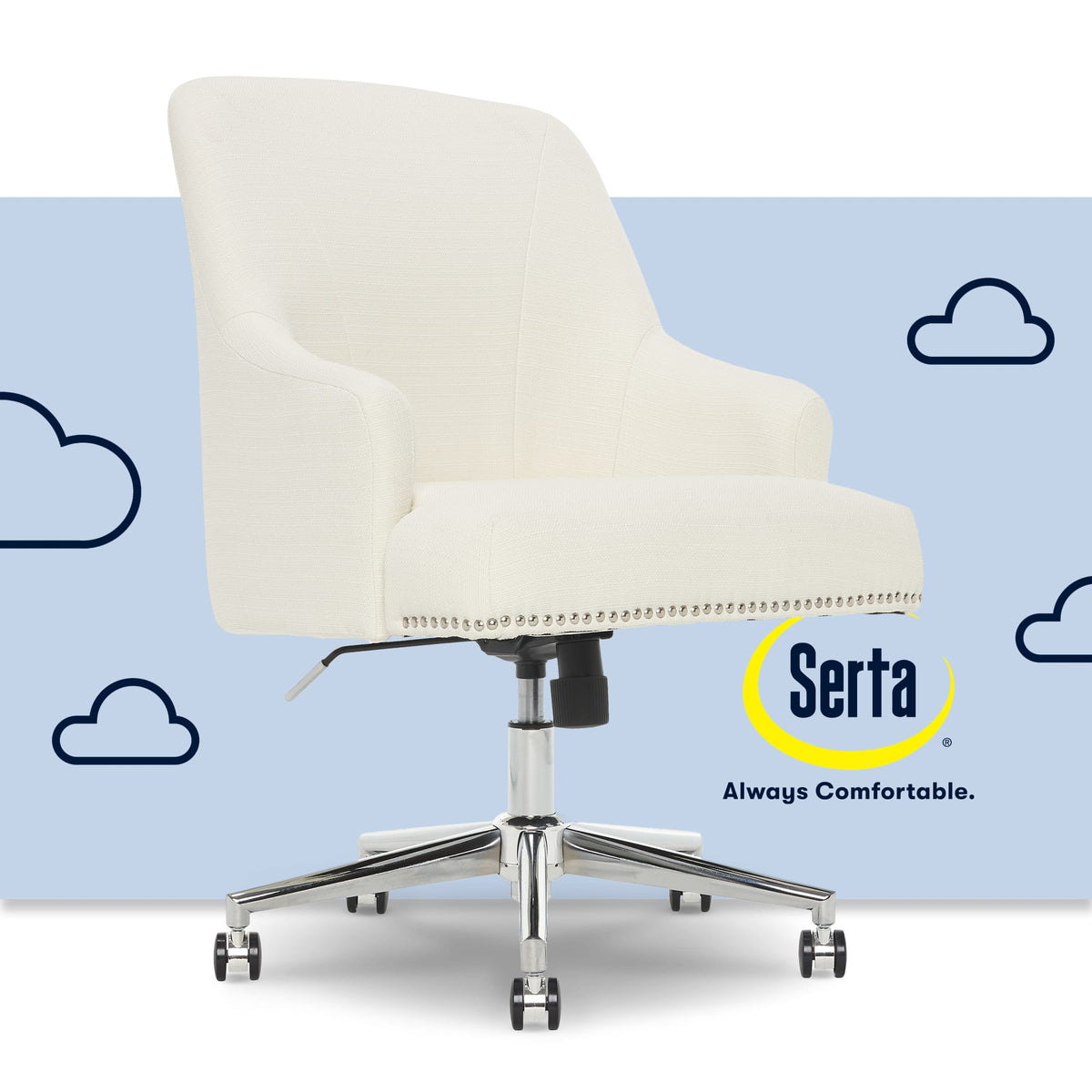 Serta - Leighton Modern Upholstered Home Office Chair with Memory Foam - Cozy Ivory - Woven Fabric