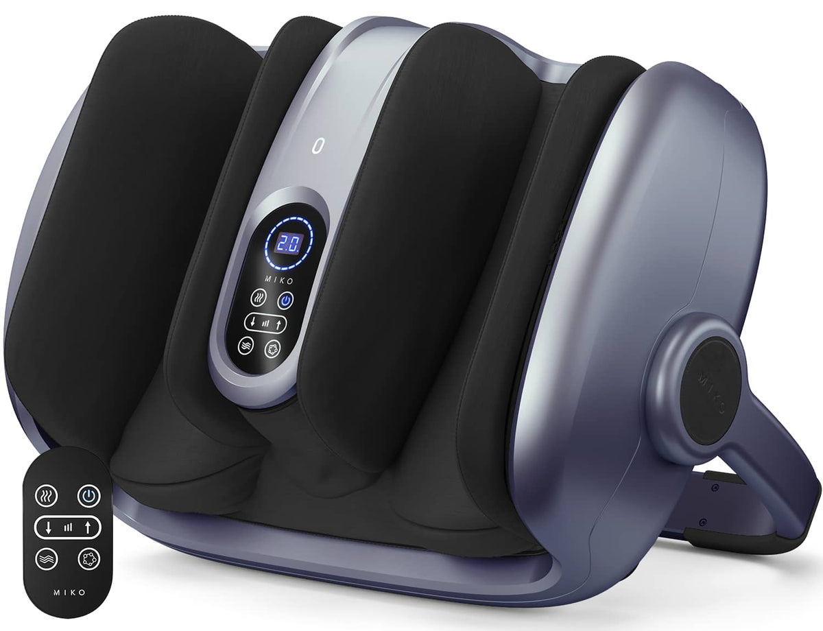 Miko - MAS II Foot, Leg & Calf Massager with Heat, Air Compression, Shiatsu Kneading, 5 Pressure Levels & Adjustable Bar - Charcoal