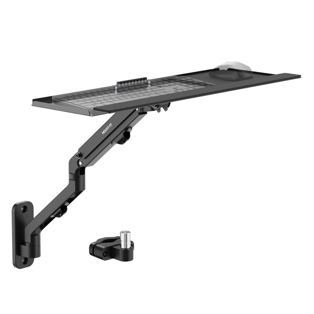 Mount-It! - Keyboard Tray Arm for Wall or Pole Mounting, Adjustable Tilt and Height for Workstations - Black