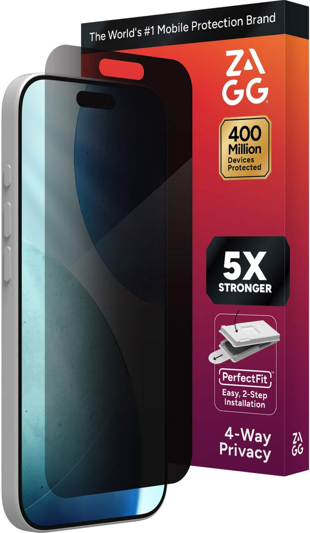 The World's #1 Mobile Protection Brand  
ZA GG  

400 Million Devices Protected  

5X STRONGER  

PerfectFit  
Easy, 2-Step Installation  

4-Way Privacy  

ZA GG