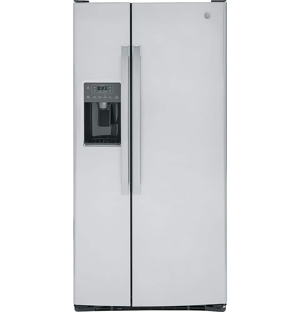 GE - 33 in. Wide 23.2 Cu. Ft. Side-by-Side Refrigerator with External Ice & Water Dispenser - Stainless Steel