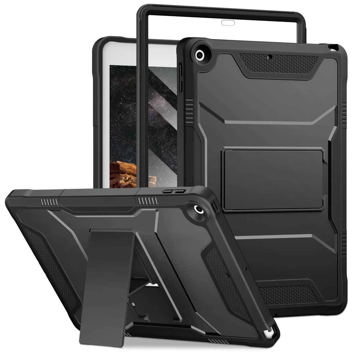 DTTO - iPad 10.2 inch Case for 7th/8th/9th Gen (2019-2021) with Screen Protector, Shockproof Cover and Kickstand - Black