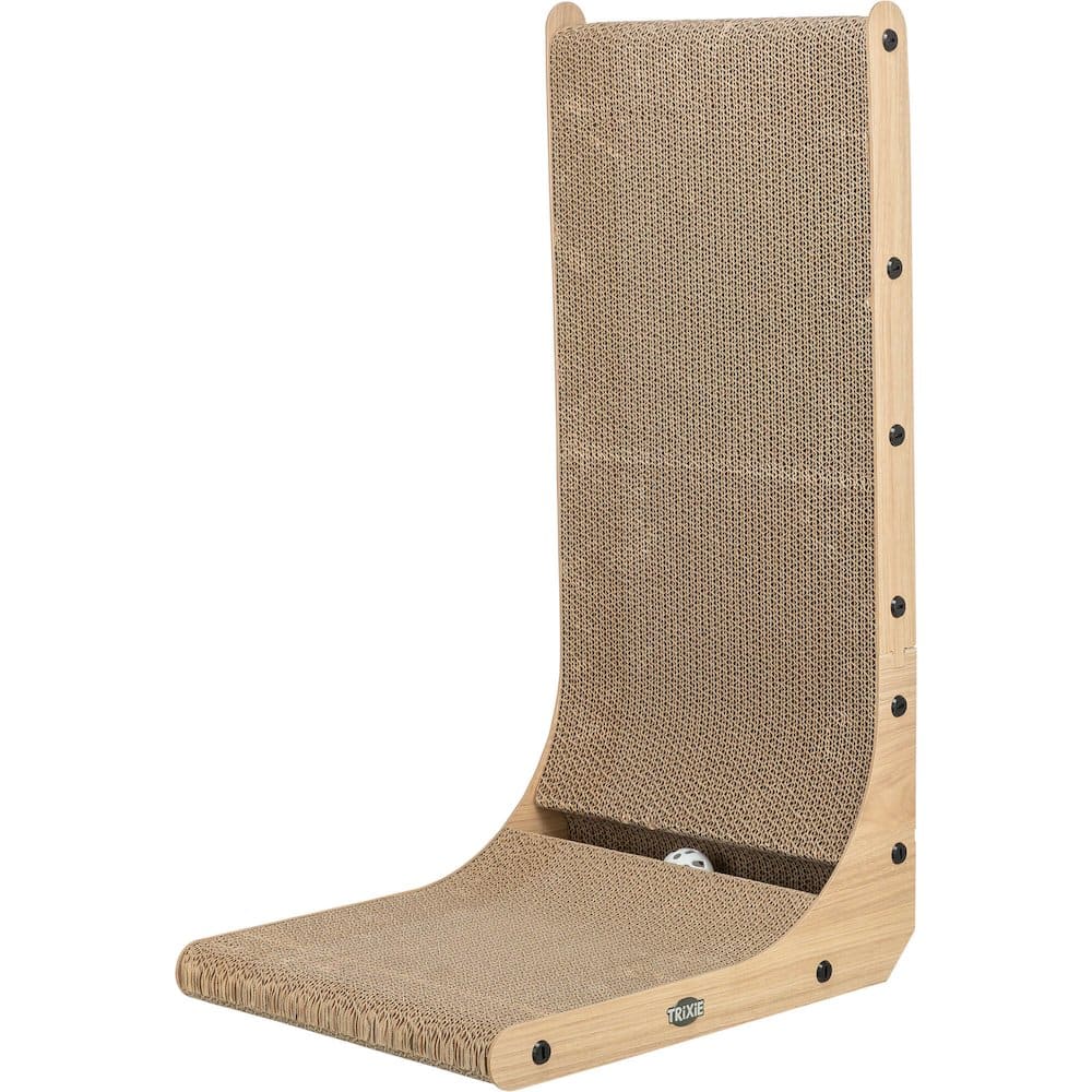TRIXIE - 25.6" L-Shaped Cat Scratching Board Catnip & Silvervine with Built-In Ball Toy - Natural