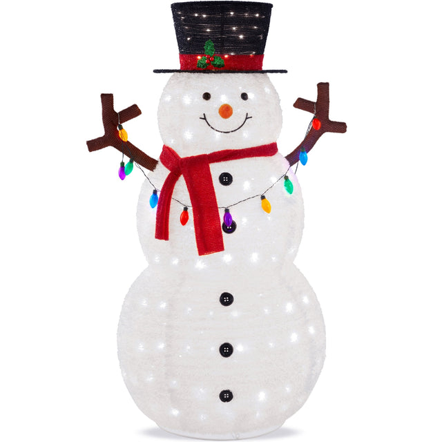 Front. Best Choice Products - Best Choice Products 3ft Lighted Pop-Up Snowman, Outdoor Christmas Holiday Decoration w/ 100 LED Lights, Hat , Scarf - White.