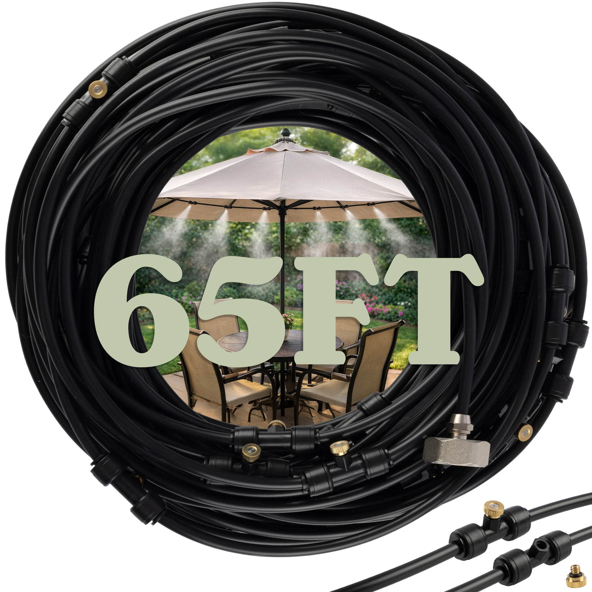 Pure Garden - Water Mister Outdoor Patio Cooling System with 65ft Tubing, 20 Mist Nozzles, and 3/4” Standard Connector