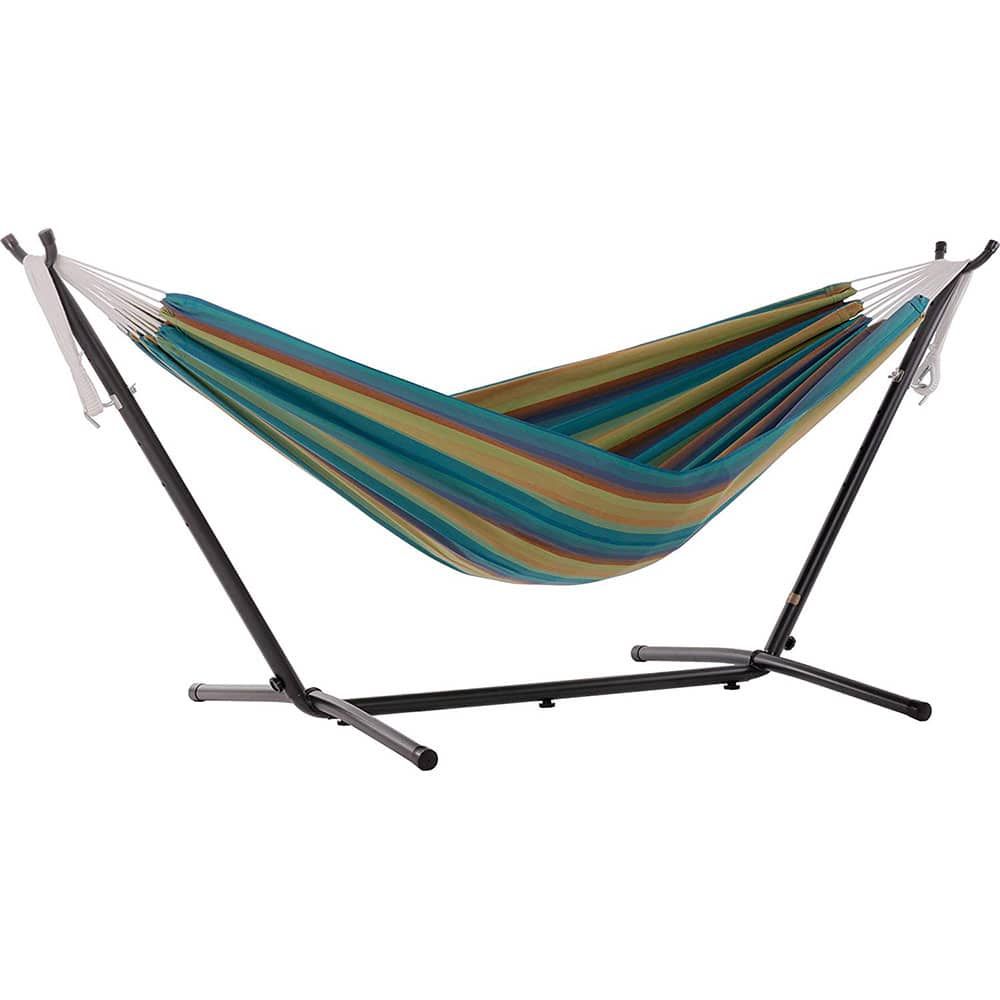 Vivere - Brazilian Style Sunbrella Outdoor Double Hammock with Steel Stand - Lagoon