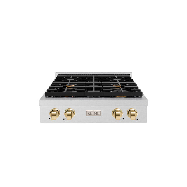 Front. ZLINE - 30 in. Wide 4 Burner AutographParamount Gas Rangetop with Gold Accents (SRTSZ-30-G) - Stainless Steel.