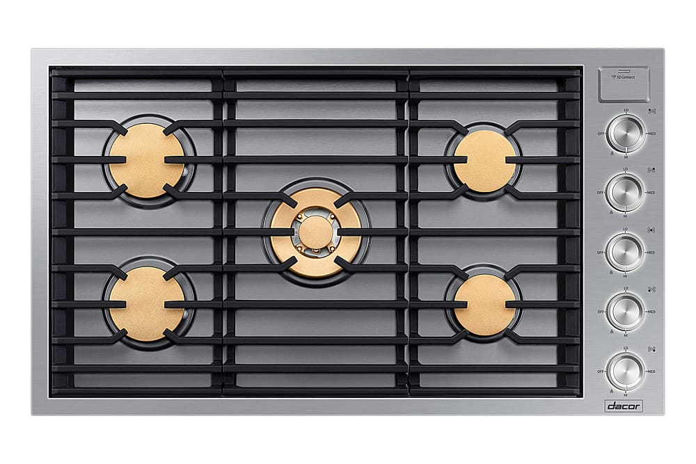 Dacor - 36 in. Wide 5 Burner Contemporary Built-In Gas Cooktop with  with SimmerSear, Liquid Propane Convertible - Silver Stainless Steel
