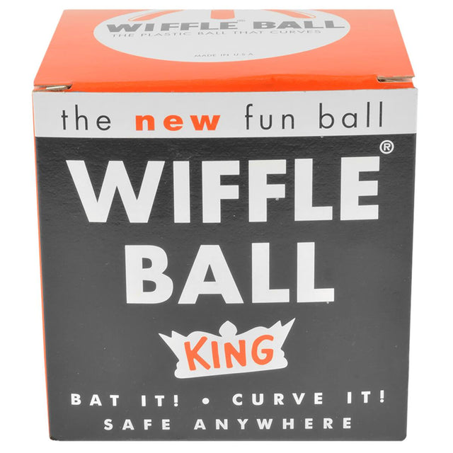 WIFFLE BALL - THE PLASTIC BALL THAT CURVES  
MADE IN USA  

the new fun ball  

WIFFLE BALL  

KING  

BAT IT!  
CURVE IT!  
SAFE ANYWHERE