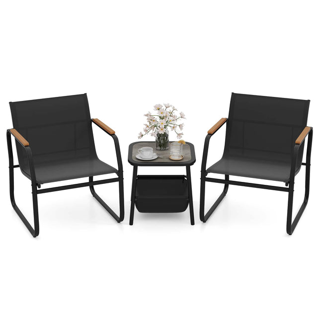 Front. Costway - Costway 3 PCS Patio Furniture Set with Breathable Mesh Fabric and Metal Frame Garden - Black.